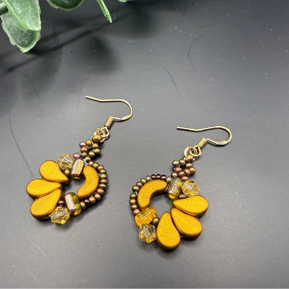 Gold-Tone Teardrop Hoop Earrings with Faceted Beads